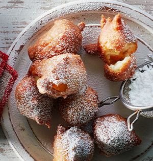 Peach Puffs made with Astro Yogurt sprinkled with icing sugar