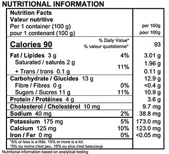 Vanilla Cream / Strawberry Yogurt Nutrition Label